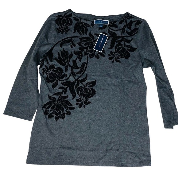 Karen Scott Floral Embroidered 3/4 Sleeve Top - Picture 1 of 2